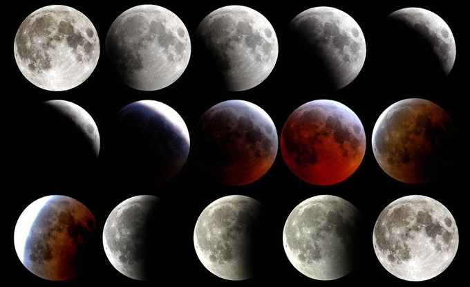 개기월식 진행 과정. 출처 : 네셔널지오그래픽
