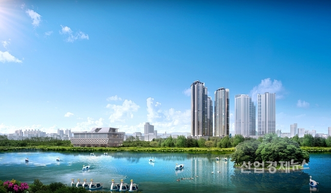 최근 지방 도시 가운데 주택가격 상승률이 높은 대구에 대우건설이 '푸르지오'를 공급한다. 이미지는 '수성 레이크 푸르지오' 투시도