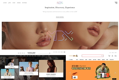 (상단 시계방향) MBX 온라인 자사몰 ‘MBX몰’, KGC인삼공사 온라인몰 '정(正)몰', 신세계인터내셔날 자사몰 '에스아이빌리지'...사진 제공=각사 홈페이지