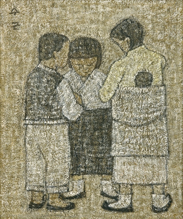 박수근作 아기 업은 소녀와 아이들 Oil on Canvas, 45.8 x 37.5cm, 1952년│개인소장