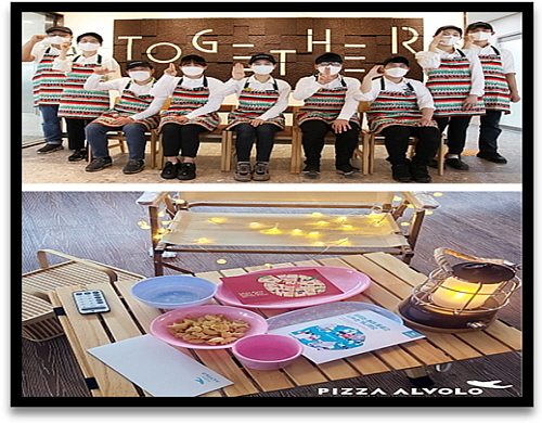 스타벅스 파트너 단체 컷(위) 및 피자알볼로의 자립키트 연출 컷(아래)..<사진= 각사 제공>