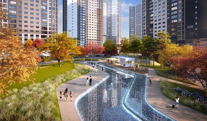 ‘한화 포레나 청주매봉’ 카페브리즈 중앙광장. 이미지=한화건설