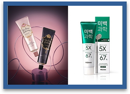 미백 치약 신제품 연출 컷..<사진=LG생활건강(좌), 아모레퍼시픽(우) 제공>