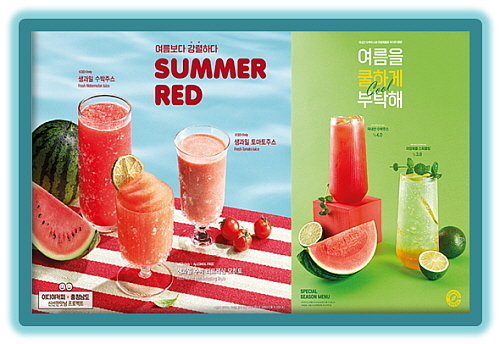 이디야커피(좌), 컴포즈커피(우) 수박음료 외 연출 컷..<사진=각사 제공>