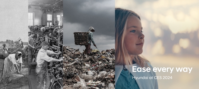 현대자동차 ‘CES 2024’ 참가 티저 이미지 - 과거 기술 발전으로부터 우리 사회가 당면한 산물과 대비된 현대차가 만들어갈 더욱 편안해질 미래를 전달한다. 사진=현대자동차